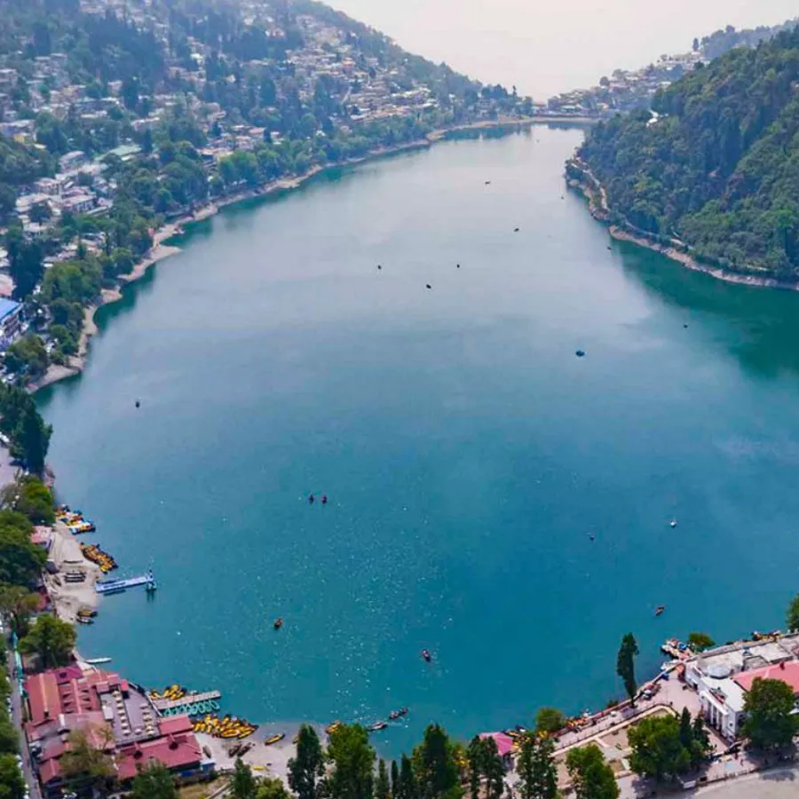 Aerial view of Naini Lake in Nainital