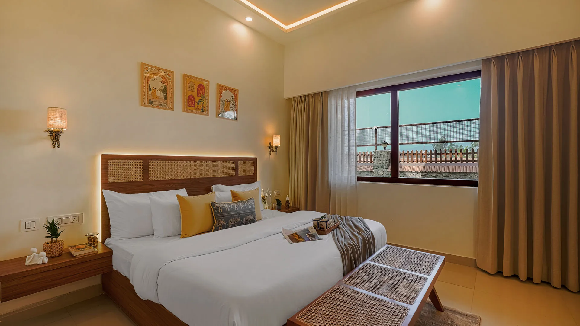 Elegant bedroom with garden view at Manovan Resort
